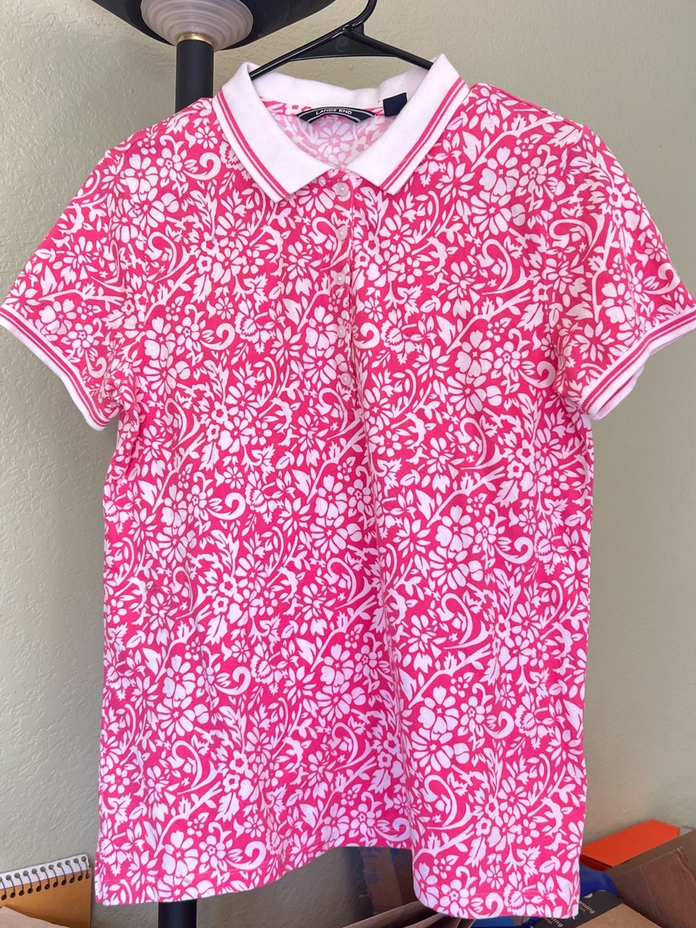 Lands' End Pink & White Floral Girls Polo